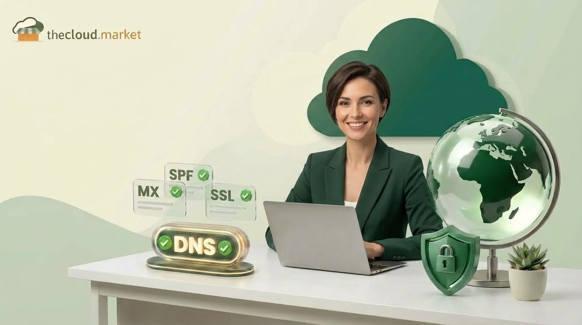 Business professional reviewing DNS, mail and SSL checks before a global website migration.